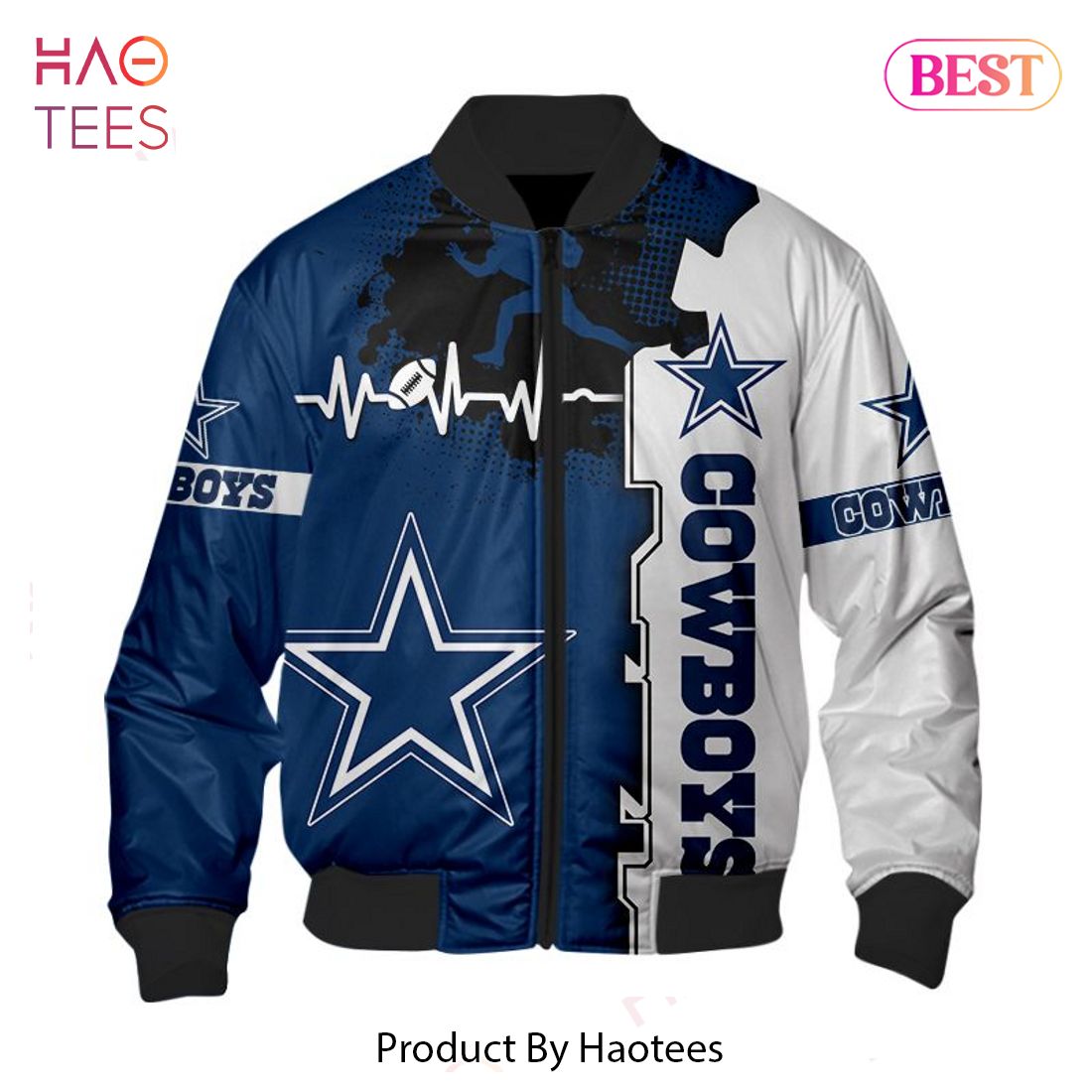 NEW FASHION 2023 Dallas Cowboys Bomber Jacket graphic heart ECG line