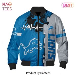 NEW FASHION 2023 Detroit Lions Bomber Jacket graphic heart ECG line