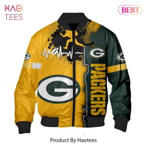 NEW FASHION 2023 Green Bay Packers Bomber Jacket graphic heart ECG line
