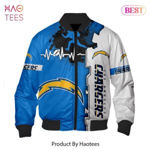 NEW FASHION 2023 Los Angeles Chargers Bomber jacket graphic heart ECG line