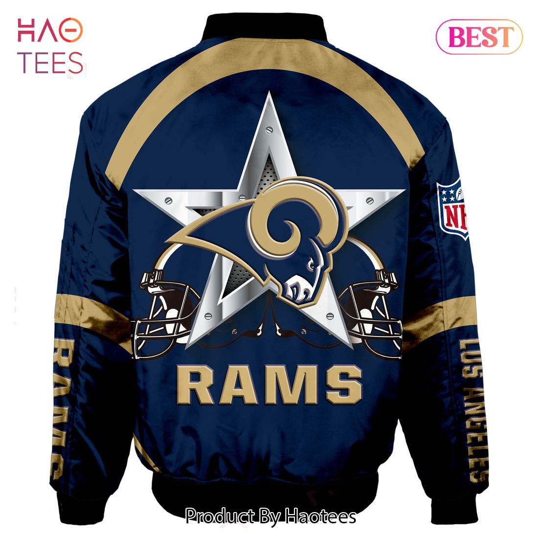 NFL Los Angeles Rams Skull Blue Silver Bomber Jacket 3D