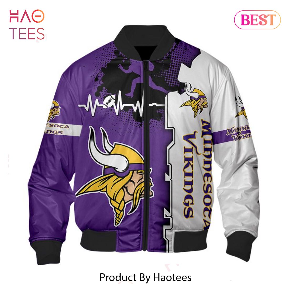 NEW FASHION 2023 Minnesota Vikings Bomber Jacket graphic heart ECG line NEW FASHION 2023 Minnesota Vikings Bomber Jacket graphic heart ECG line