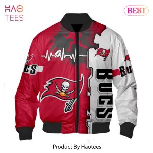 NEW FASHION 2023 Tampa Bay Buccaneers Bomber Jacket graphic heart ECG line