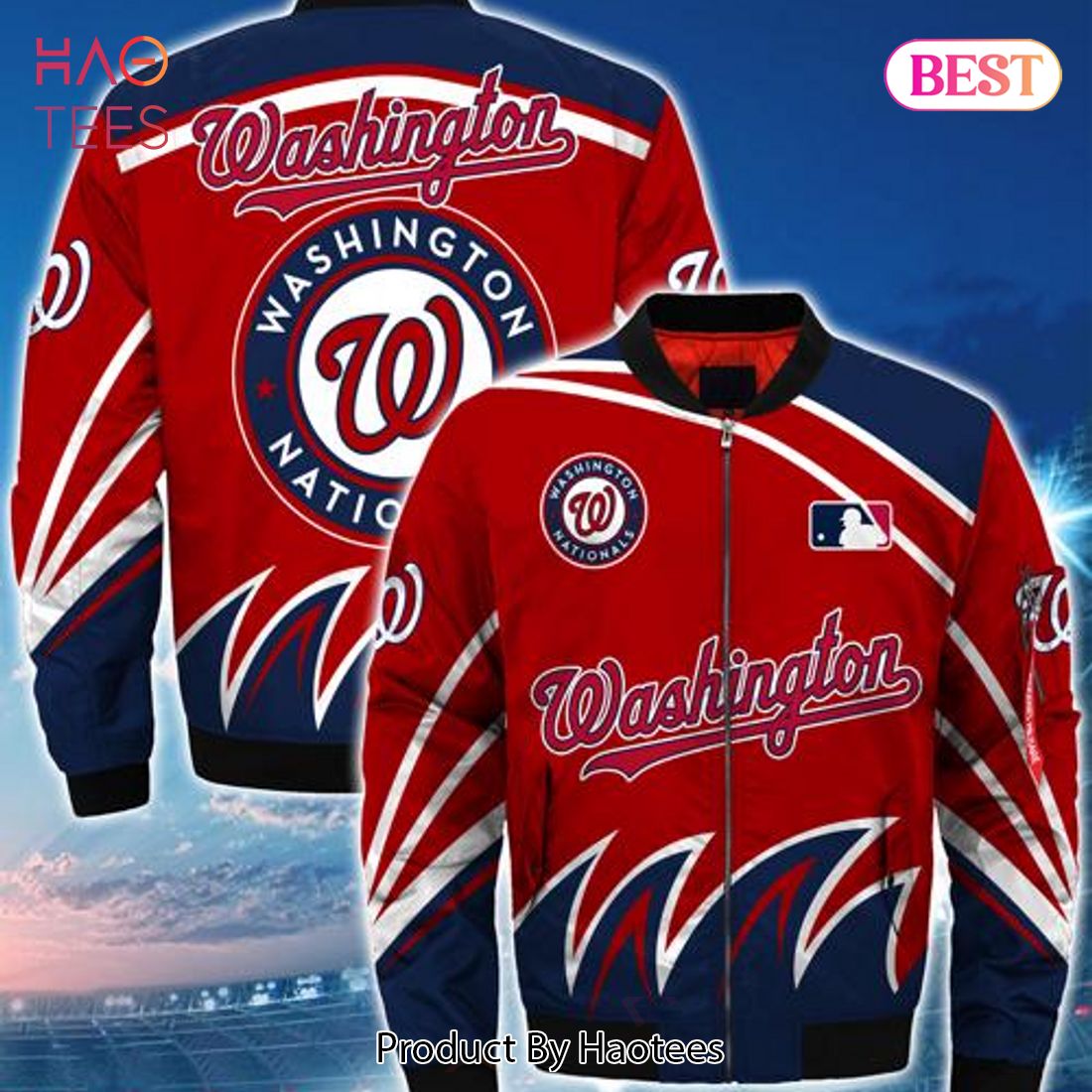 MLB Team Washington Nationals Navy and White Varsity Jacket - HJacket