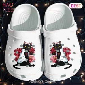 Black Cat Nurse Lover Flower Tattoo Gift For Lover Rubber Crocs Clog Shoes Comfy Footwear