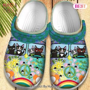 Hippie Cat Vans Bus Gift For Lover Rubber Crocs Clog Shoes Comfy Footwear