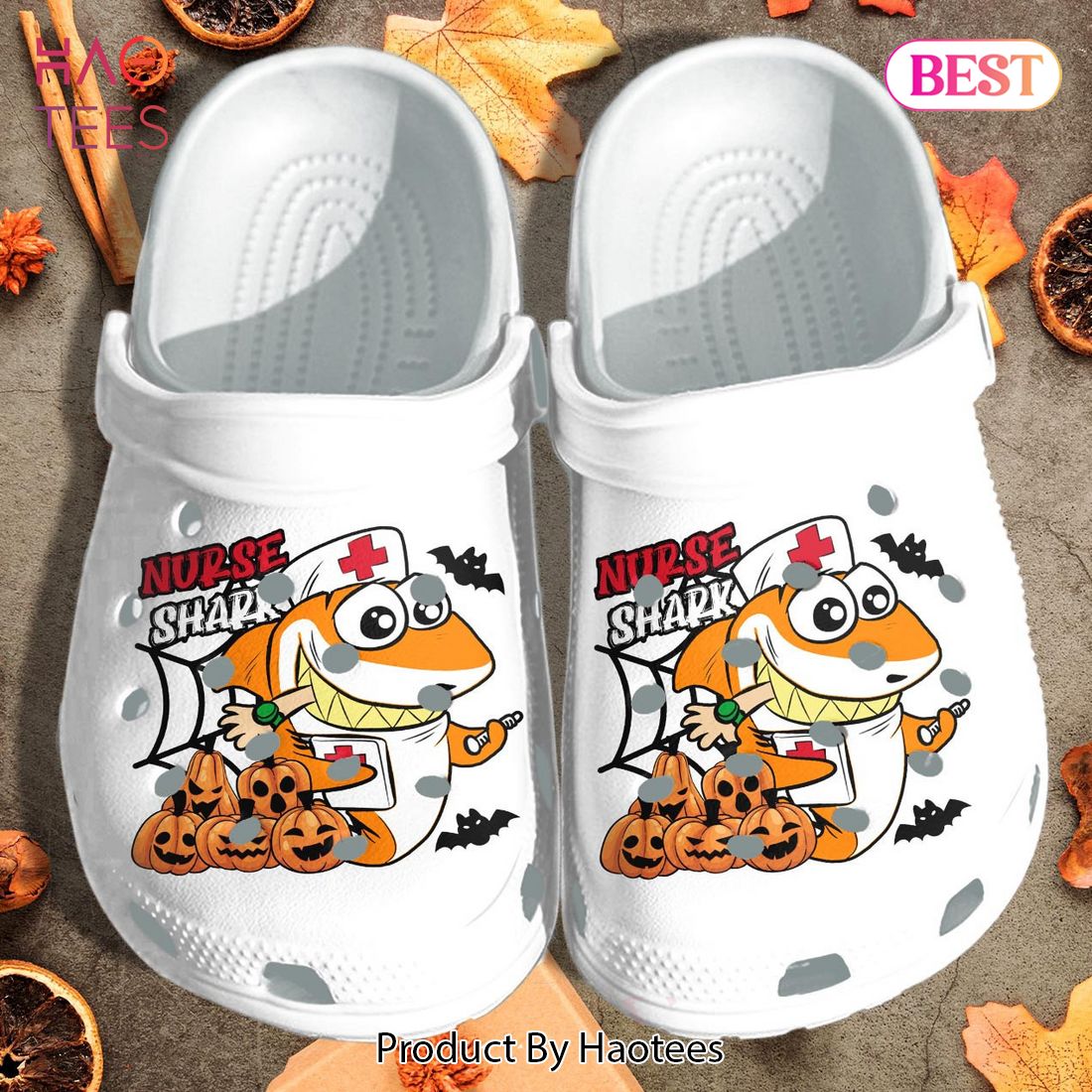 Nurse Shark With Pumpkin Custom Shoes - Happy Halloween Outdoor Shoes Clog Birthday Gift For Men Women Nurse Shark With Pumpkin Custom Shoes - Happy Halloween Outdoor Shoes Clog Birthday Gift For Men Women