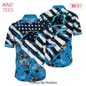 HOT TREND Carolina Panthers NFL Hawaiian Shirt Floral Print American Flag Beach Shirt Short Style Summer