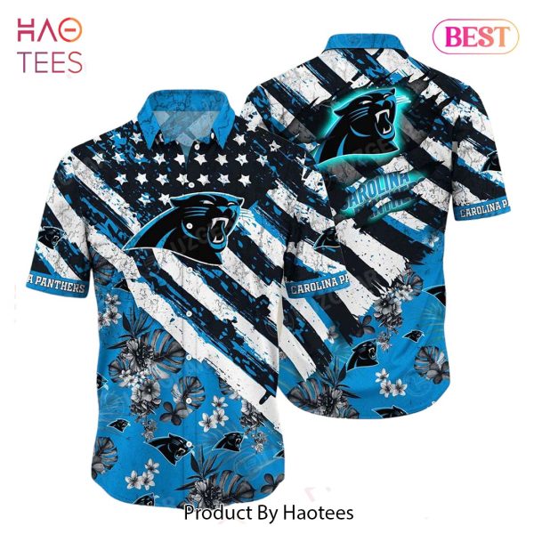 HOT TREND Carolina Panthers NFL Hawaiian Shirt Floral Print American Flag Beach Shirt Short Style Summer