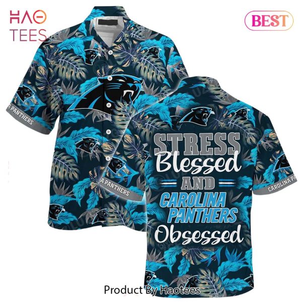 HOT TREND Carolina Panthers NFL Hawaiian Shirt Stress Blessed Obsessed Summer Beach Shirt Gift For Fans Panthers