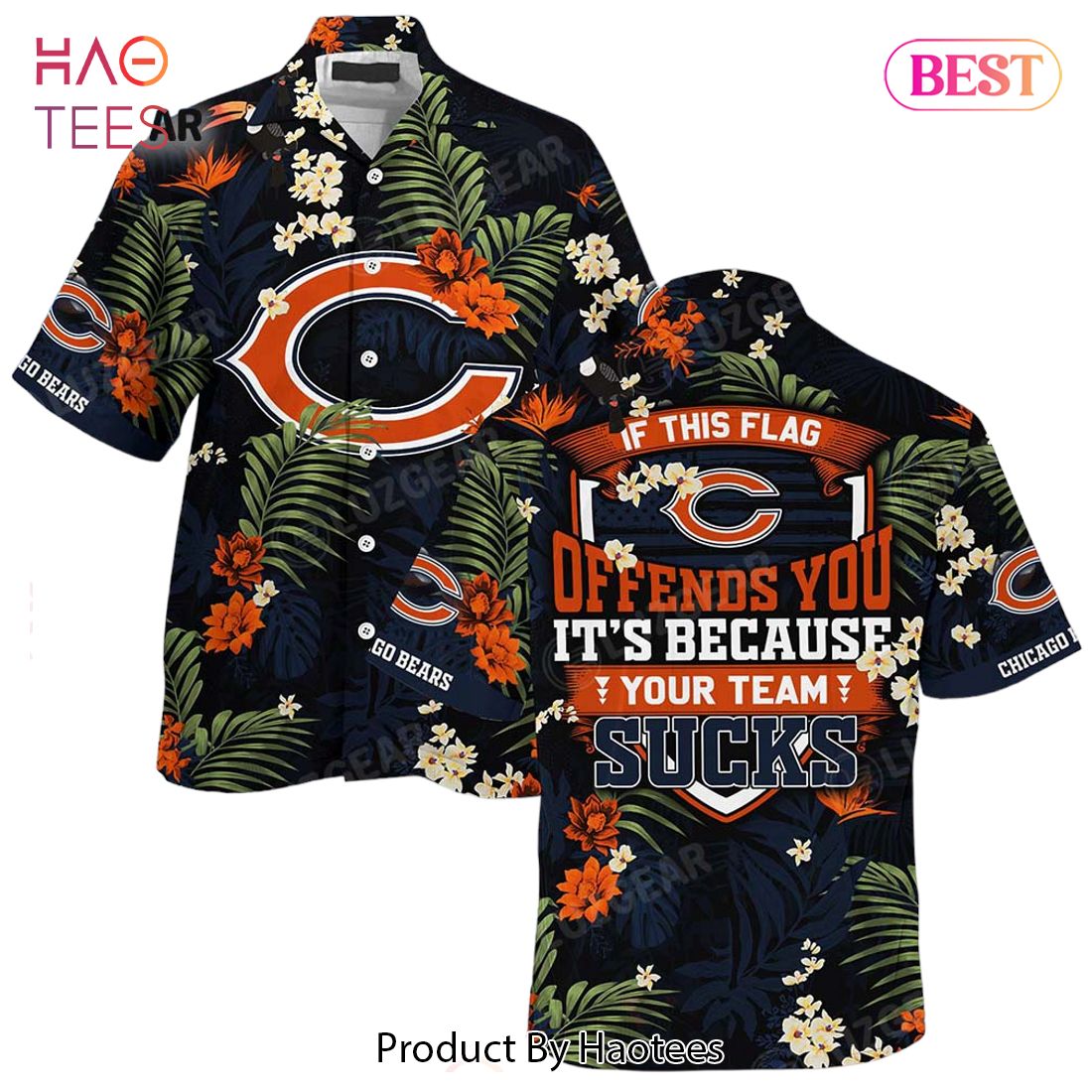 HOT TREND Chicago Bears Hawaiian Shirt With Tropical Pattern If This Flag Offends You Its Because You Team Sucks HOT TREND Chicago Bears Hawaiian Shirt With Tropical Pattern If This Flag Offends You Its Because You Team Sucks