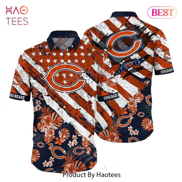HOT TREND Chicago Bears NFL Hawaiian Shirt Floral Print American Flag Beach Shirt Short Style Summer