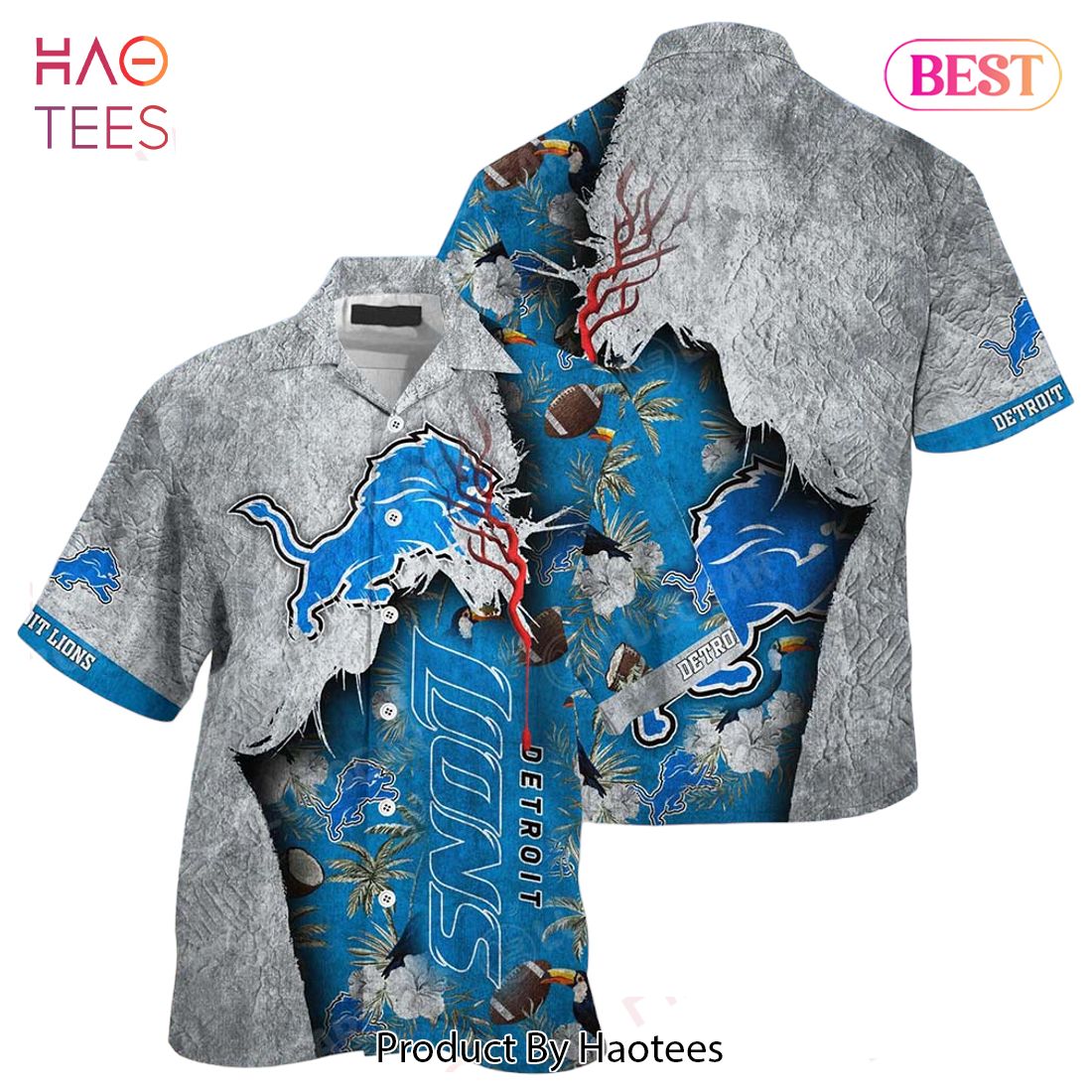 Detroit Lions NFL Hawaiian Shirt Tropical Print Sumer Gift For Fans Detroit Lions NFL Hawaiian Shirt Tropical Print Sumer Gift For Fans