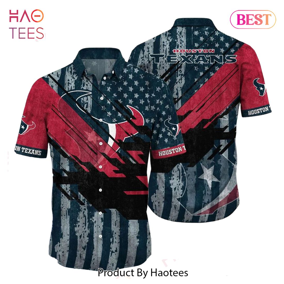 Houston Texans NFL Football Hawaiian Shirt Short American Flag Print This Summer Gift For Fans