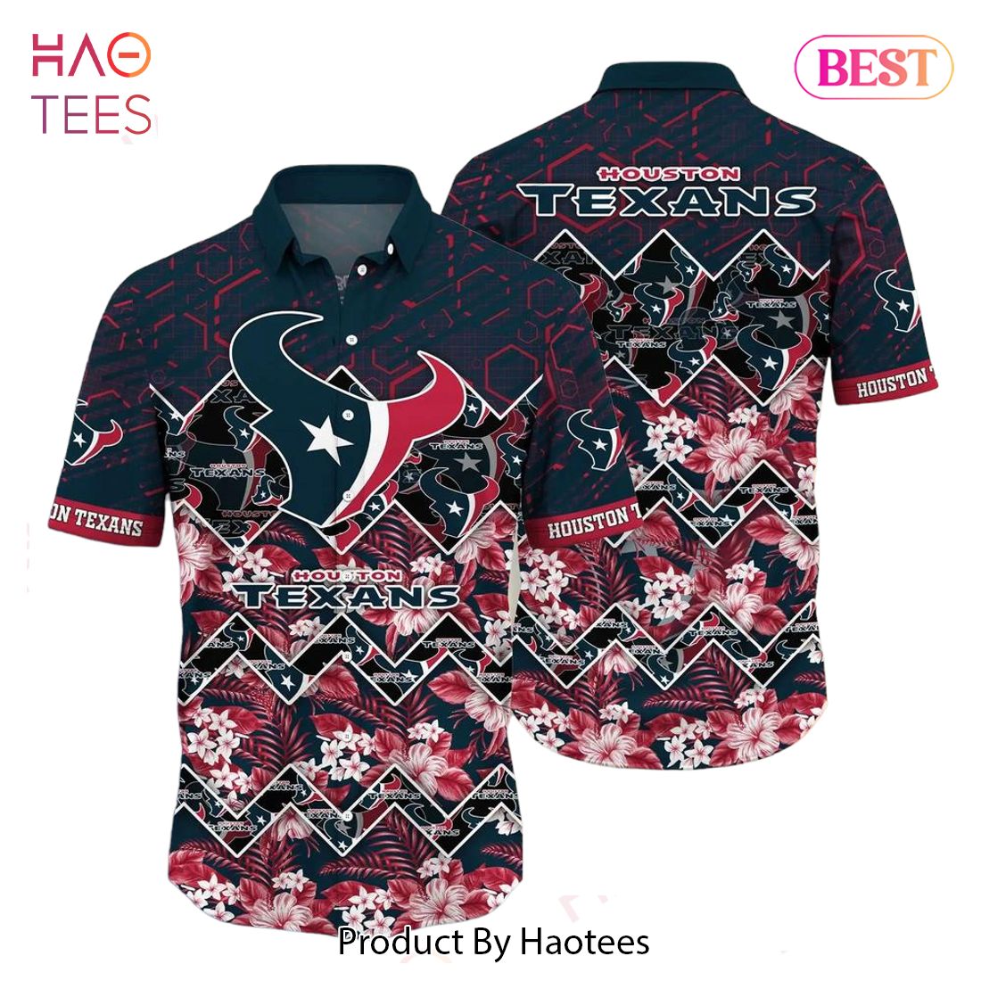 Houston Texans NFL Hawaiian Shirt Graphic Tropical Pattern 3D Printed Beach Shirt Summer Gift For Fan