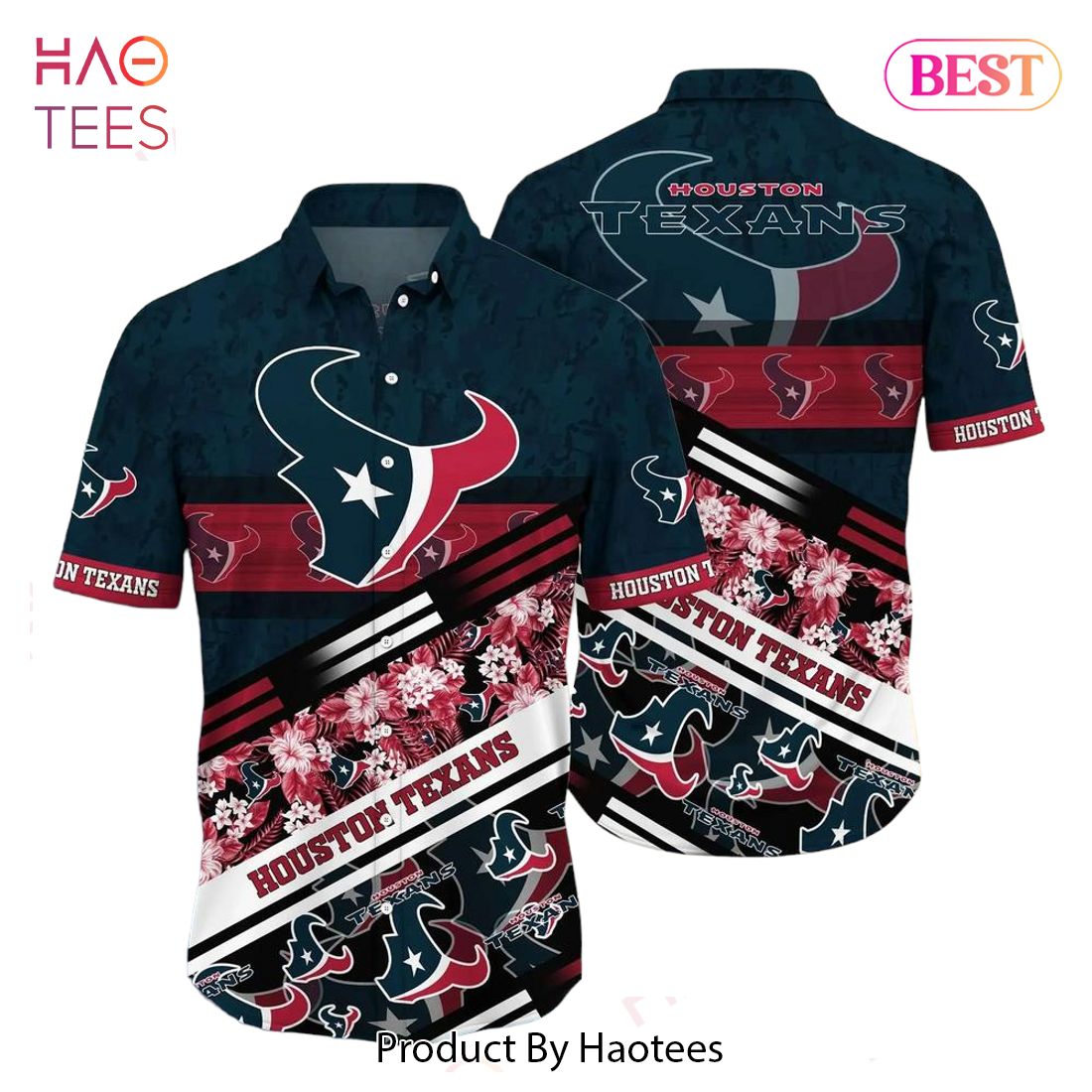 Houston Texans NFL Hawaiian Shirt Graphic Tropical Pattern 3D Printed Beach Shirt Summer Gift For Fans