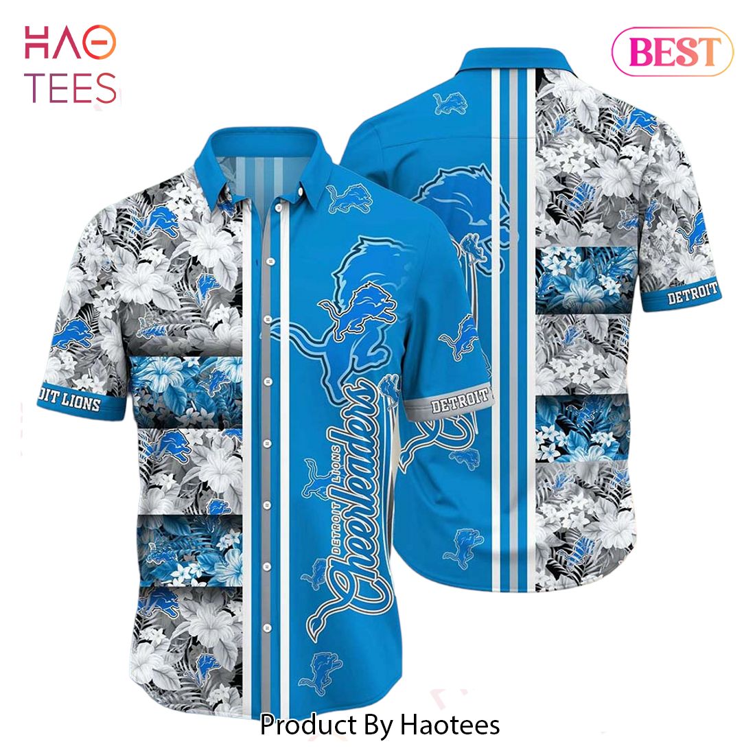 Detroit Lions Nfl Tropical Tree Background Full Print Hawaiian