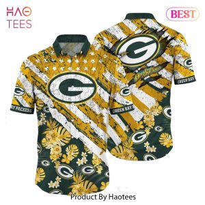 HOT TREND Green Bay Packers Nfl Hawaiian Shirt Floral Print American Flag Beach Shirt Short Style Summer