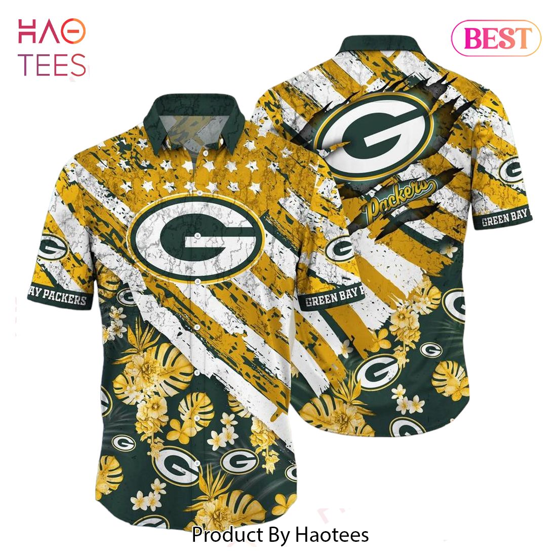 HOT TREND Green Bay Packers Nfl Hawaiian Shirt Floral Print American Flag Beach Shirt Short Style Summer HOT TREND Green Bay Packers Nfl Hawaiian Shirt Floral Print American Flag Beach Shirt Short Style Summer