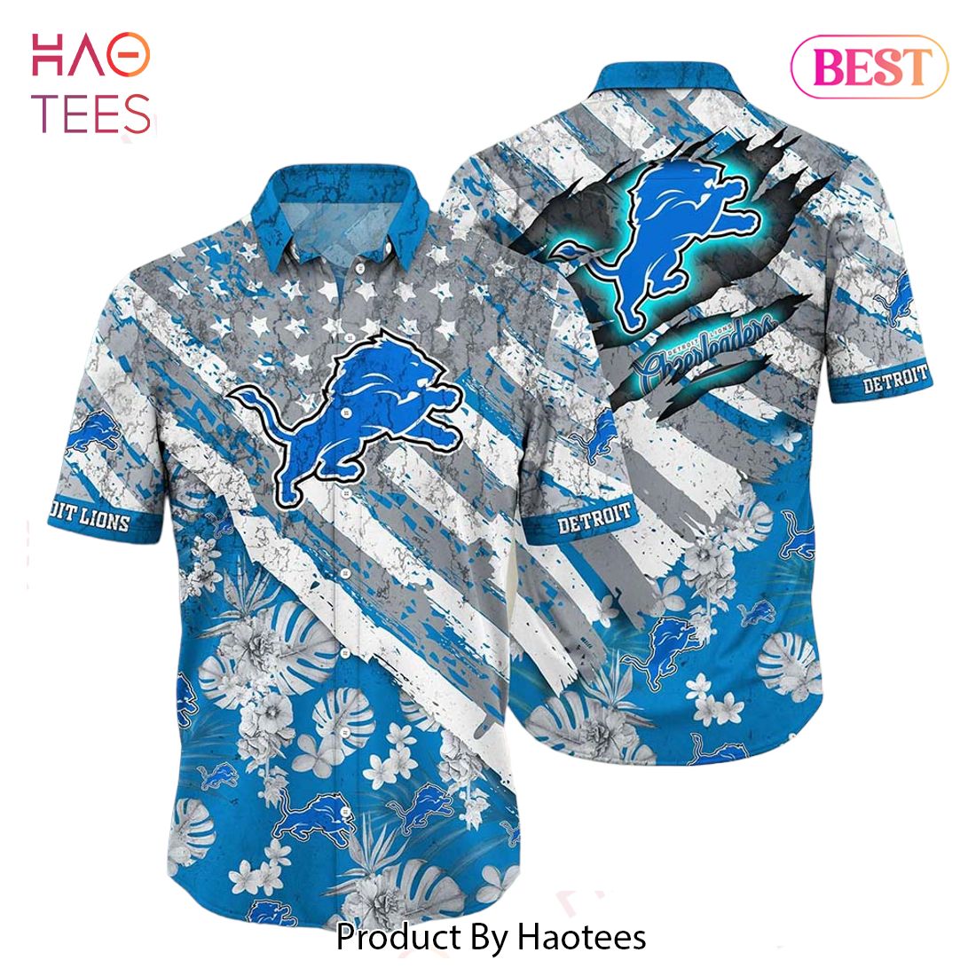 HOT TREND Detroit Lions NFL Hawaiian Shirt Floral Print American Flag Beach Shirt Short Style Summer
