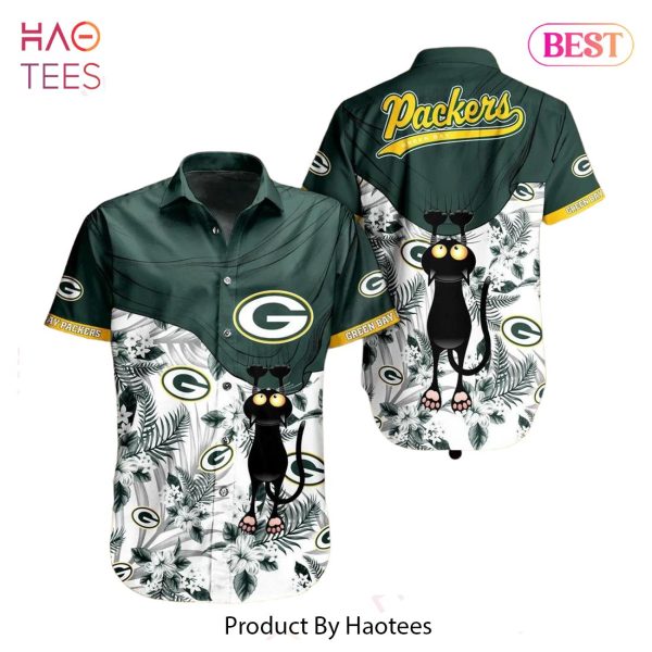 HOT TREND Green Bay Packers Nfl Hawaiian Shirt Black Cat Graphic 3D Printed Hawaii Shirt Short Fan Ever
