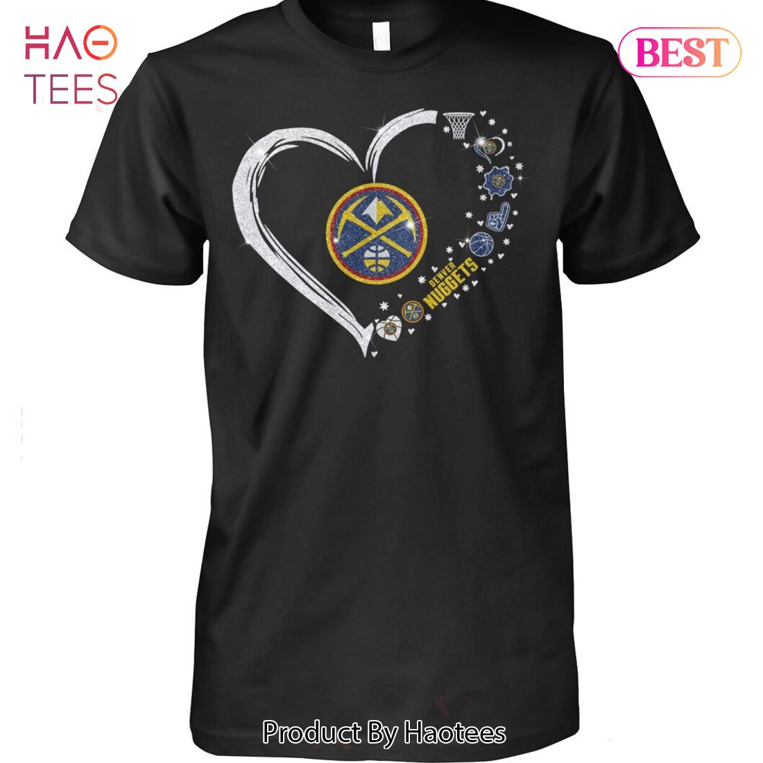 NEW Denver Nuggets Western Conference Glitter Heart Unisex T-Shirt