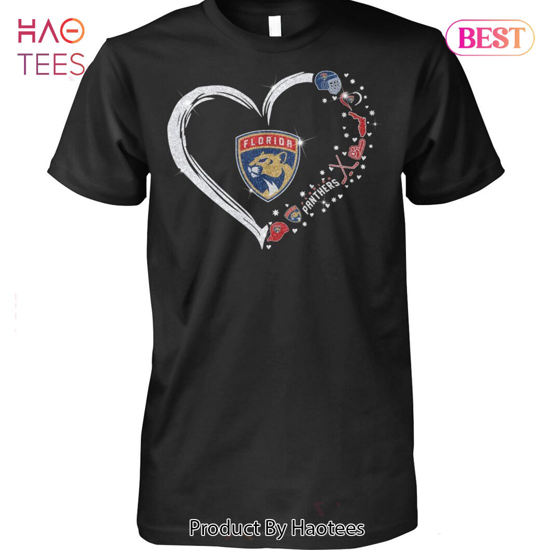 NEW Florida Panthers Glitter Heart Unisex T-Shirt