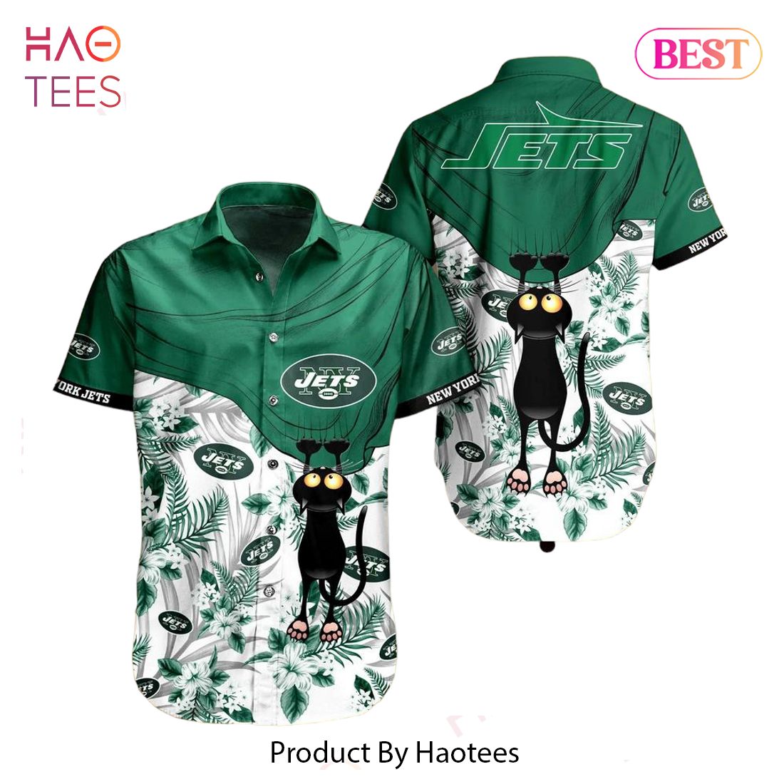 BEST New York Jets NFL Hawaiian Shirt Black Cat Graphic 3D Printed