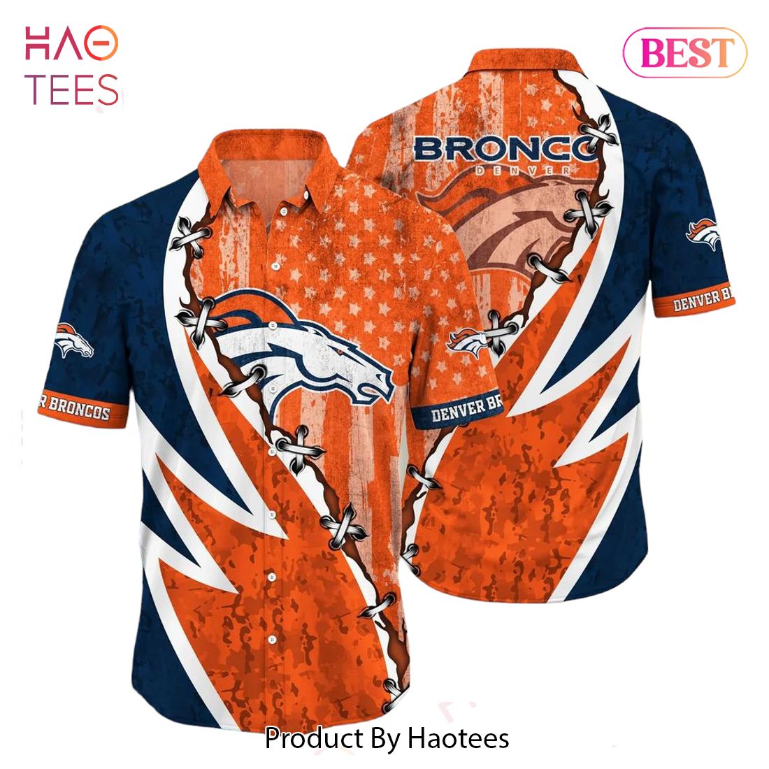 BEST NFL Denver Broncos Hawaiian Shirt Graphic American Flag Print