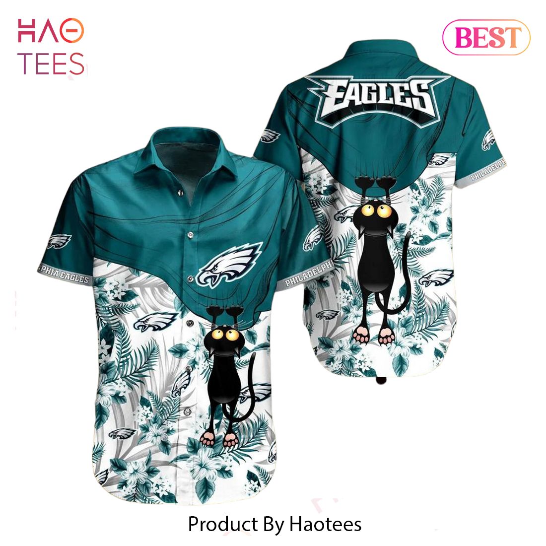 BEST Philadelphia Eagles NFL Hawaiian Shirt Black Cat Graphic 3D
