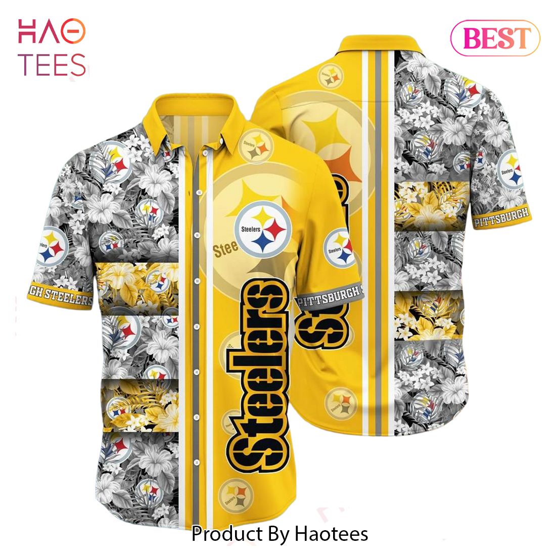 NFL Pittsburgh Steelers Logo And Tropical Graphic Steelers Hawaiian Shirt