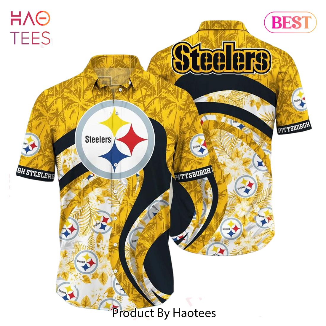 Pittsburgh Steelers Black Floral Button Up Shirt in 2023