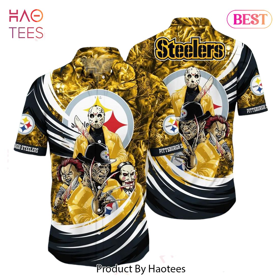 NFL Pittsburgh Steelers Golden Flower Grey Leaf Hawaiian Shirt Aloha Shirt  - FavoJewelry in 2023