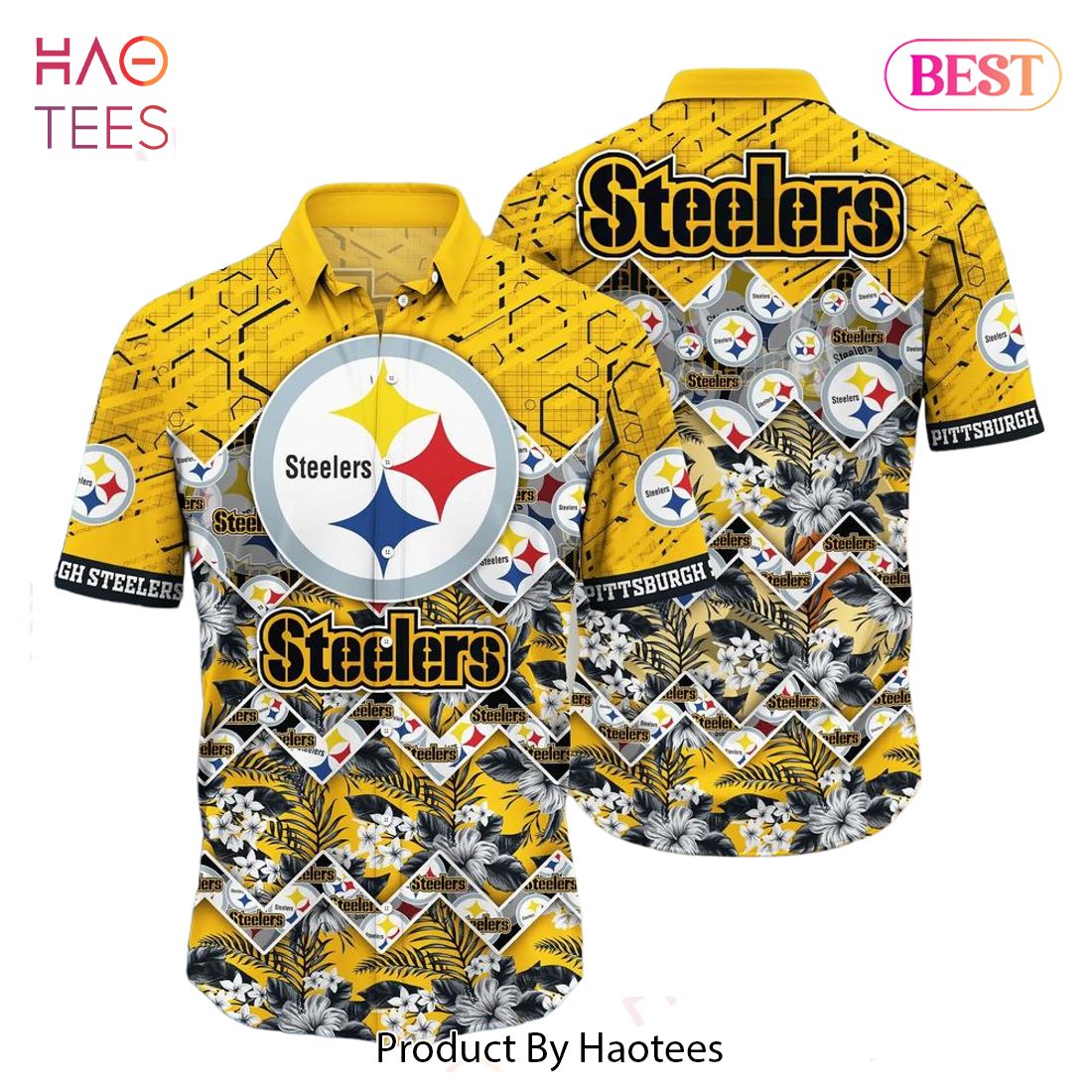 NFL Pittsburgh Steelers Logo And Tropical Graphic Steelers Hawaiian Shirt