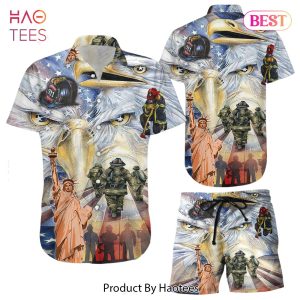 THE BEST 4th Of July Hawaiian Shirt Firefighter Soldier Independence Day Hawaii Shirt Patriotic Gifts For Him