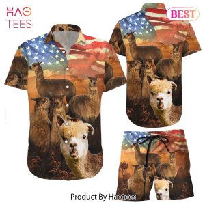 THE BEST Alpaca Hawaiian Shirt Alpaca Sunset American Flag Hawaii Shirt Gift For Alpaca Lovers