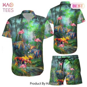 THE BEST Animal Hawaiian Shirt Moose And Flamingo Colorful Hawaii Shirt Birthday Gifts For Animal Lovers