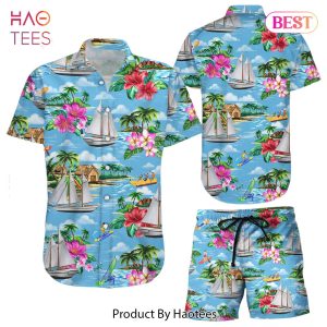 THE BEST Boat Hawaiian Shirt Blue Sailing Boat On The Beach Hawaii Shirt Summer Holiday Presents