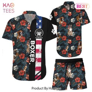 THE BEST Boxer Dog Hawaiian Shirt Custom Name Boxer American Flag Tropical Hawaii Shirt Boxer Gifts For Owners