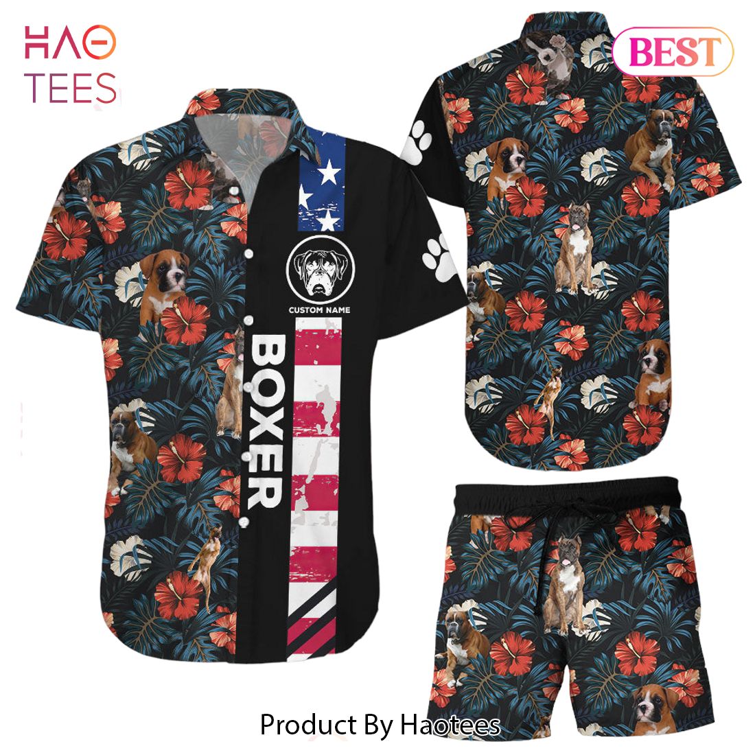 THE BEST Boxer Dog Hawaiian Shirt Custom Name Boxer American Flag Tropical Hawaii Shirt Boxer Gifts For Owners THE BEST Boxer Dog Hawaiian Shirt Custom Name Boxer American Flag Tropical Hawaii Shirt Boxer Gifts For Owners