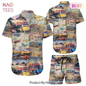 THE BEST Car Print Hawaiian Shirt Route 66 Car Vintage Button Down Shirts Gift For Vintage Car Lovers
