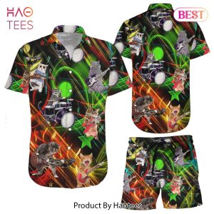 THE BEST Cat Band Shirt Cat Play Guitar Rocker Music Style Hawaiian Shirt Funny cat Gift For Cat Lovers