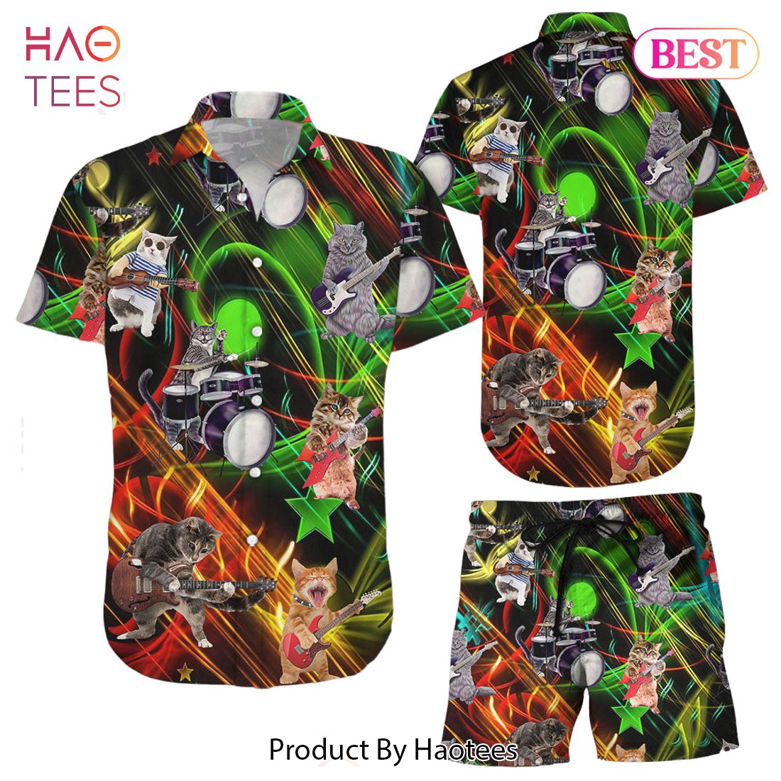 THE BEST Cat Band Shirt Cat Play Guitar Rocker Music Style Hawaiian Shirt Funny cat Gift For Cat Lovers THE BEST Cat Band Shirt Cat Play Guitar Rocker Music Style Hawaiian Shirt Funny cat Gift For Cat Lovers