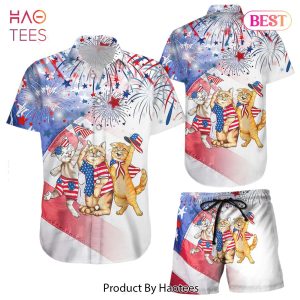THE BEST Cat Hawaiian Shirt Shorthair Cat With Firework 4th Of July Day Hawaii Shirt Fourth Of July Presents
