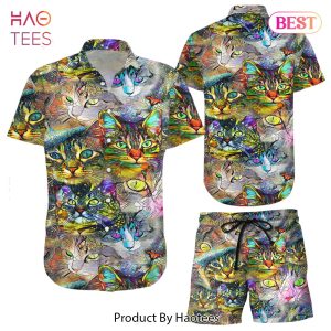 THE BEST Cat Print Hawaiian Shirt Cat Colorful Button Down Shirts Gift For Cat Lovers