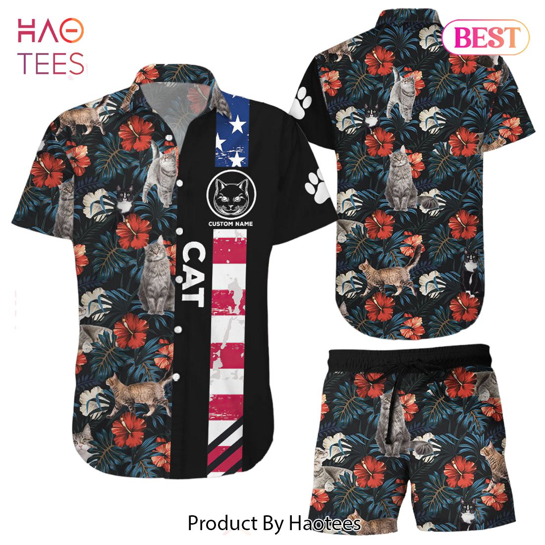 THE BEST Cat Print Hawaiian Shirt Custom Name Cat American Flag Tropical Hawaiian Shirts Cat Lover Gifts For Women THE BEST Cat Print Hawaiian Shirt Custom Name Cat American Flag Tropical Hawaiian Shirts Cat Lover Gifts For Women