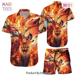 THE BEST Cat Themed Hawaiian Shirt Angry Cat Fire Button Down Shirts Unique Gift For Cat Lovers