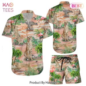 THE BEST Cheetah Print Hawaiian Shirt Cheetah and Flamingo Button Down Shirts Gifts For Cheetah Lovers