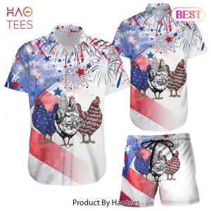 THE BEST Chicken Hawaiian Shirt Chicken With Firework 4th Of July Independence Day Hawaii Shirt Chicken Presents
