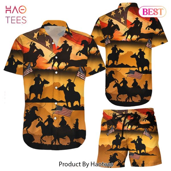 THE BEST Cowboy Hawaiian Shirt American Cowboy Silhouette At Sunset Hawaii Shirt Beach Vacation Themed Gifts